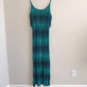 EUC Green with Black Stripes Maxi Dress SZ XL
